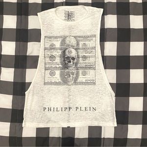 Philipp Plein Cotton Tank Top Mens XL Skull Currency